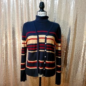 Black, Tan Cotton Turtleneck Cardigan Set